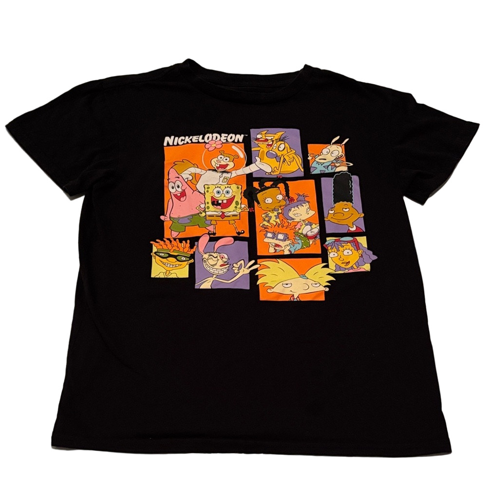 Nickelodeon 90s Cartoon Collage Graphic Tee Black Sz L Kids